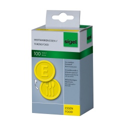 Sigel Wertmarken Essen, 2,5 cm, Als Gutscheinmarken für Gaststätten, Kantinen, Feste und Festivals geeignet, 1 Packung = 100 Stück, gelb