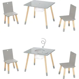 roba Kindersitzgruppe aus Holz mit Stauraum - Kindermöbel Set aus 2 Kinderstühlen & 1 Tisch - Kindertisch Set inkl. Aufbewahrungsnetz Grau / Natur