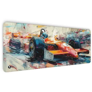 Sunnywall Gaming Mauspad Premium XXL - 4 mm Dicke inkl. Wallpaper (Mauspad: Rennwagen F1), Ultra-Glatte Oberfläche, vernähte Ränder, rutschfest, langlebig 800 x 300 x 4 mm | 800 cm x 300 cm x 0.4 cm