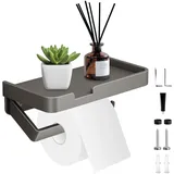 HAPPOW Klopapierhalter mit Ablage, Toilet Paper Holder aus Aluminiumlegierung, Toilettenpapierhalter ohne Bohren/nur mit Bohren, Toilettenpapierhalter Kleben für Zuhause/Hotel/Büro(Grau)