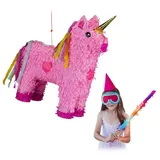 Relaxdays 4-tlg. Pinata Set Einhorn Gelb,Gold,Rosa