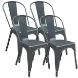 4er Set Esszimmerstuhl, Stuhl aus Metall, Küchenstuhl Stapelbar,Metallstuhl für Bars, Bistros,Terassen aus Cafes, Auch für Eigenheim (Grau)