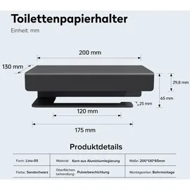 doporro Toilettenpapierhalter mit Ablage, Klopapierhalter aus Aluminium zur Wandmontage,Klorollenhalter für Badezimmer Sandschwarz Lino-05