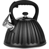 KARL HAUSMANN Wasserkessel Induktion - 3L - Schwarz Teekessel mit Automatischer Pfiff - Edelstahl Wasserkocher für Induktionsherd, Gasherd und Elektroherd - Pfeifkessel - Teekanne - Flötenkessel