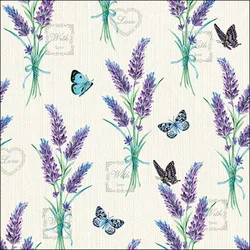 20 Servietten Papier 33x33cm 3-lagig - hochwertige Einweg Papierservietten Lavendelmotiv Schmetterlinge Partyservietten romantisch florale Tischdeko