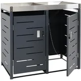 MCW 2er-Mülltonnenverkleidung MCW-H40b, Mülltonnenbox, Pflanzkasten Edelstahl-Metall-Kombi 39kg 110x115x62cm erweiterbar