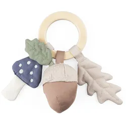 Sebra - Rassel aus Bio-Baumwolle, Blatt / Pilz / Eichel, beige