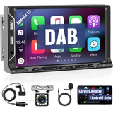 Hodozzy Autoradio DAB 2 Din Android Wireless Carplay Android Auto Mirror Link 7 Zoll Touchscreen Car Radio Doppel Din Autoradio mit Navi GPS Bluetooth, WiFi, FM/RDS Radio, EQ, USB, Rückfahrkamera