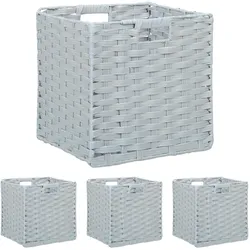 Relaxdays Aufbewahrungskorb, 4er Set, geflochten, Kleidung, Spielzeug, HBT: 31 x 32 x 30 cm, Kunststoff Regalkorb, grau