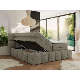 MKS Meble MKS Boxspringbett 180 x 200 mit bettkasten NIRA KING, Polsterbett 7 Zonen Multipocket-Matratze und Topper, Doppelbett - Grau Strukture - H3 - Grau