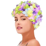Blumen-Badekappe - 3D-Blütenblatt Handgemachte Damen Badekappe Mit Blumenblütenmuster | Badekappen Im Retro-Stil Für Damen Mit Langen Und Kurzen Haaren, Schwimmmütze Für Wasserparks, Schwimmbäder