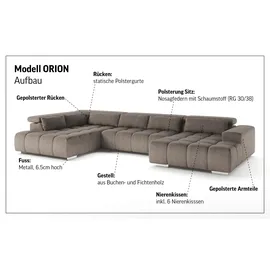 Cotta Wohnlandschaft COTTA "Orion U-Form, B: 409 cm", ivory, B:409cm H:73cm T:225cm, 100% Polyester, Sofas, Wohnlandschaft, mit Kopfteilverstellung & 6 Nierenkissen