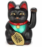 HEIBTENY 5" Solar Maneki Neko Winkekatze, Mini Solarbetriebene Fortune Cat Glücksbringer Mit Dem Winkenden Arm-Ausgangsanzeige-Auto-Dekor Begrüßen(Black)