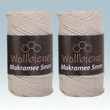 Wollbiene Makramee Garn 5mm I 2x70m I Makramee Natur - Baumwollgarn Mischgarn zum Knüpfen von Macrame - Rope Garn - Makramee-Garn aus Baumwolle für Kunst DIY Handwerk (beige 10)