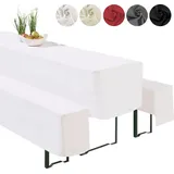 heimtexland ® Hussen Set 3-teilig Bierzeltgarnitur 1x Tischhusse Biertisch 2x Bankhusse Bierbank Tischdeko Typ860 Weiß 50x220 cm - Weiß
