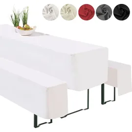heimtexland ® Hussen Set 3-teilig Bierzeltgarnitur 1x Tischhusse Biertisch 2x Bankhusse Bierbank Tischdeko Typ860 Weiß 50x220 cm - Weiß