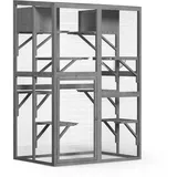 Wiltec Freilaufgehege Katzen 116 x 82 x 175,7 cm, Katzenfreigehege Holz mit PVC-Beschichtung, Außengehege 5 Ebenen, Katzengehege für Garten, Balkon