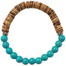 FIRETTI Armband FIRETTI "Schmuck Geschenk Armschmuck Armkette Edelstein Perlen", blau (türkis, braun, türkis, braun), Armbänder, Damen, 19,5cm, Materialmix, Armband, Made in Germany - mit Türkis-Imitat, Kokosnuss