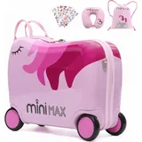 Minimax Kinderkoffer Hartschale Handgepäckkoffer Kofferset 45x36x20cm für Kinder Jungen und Mädchen 29L Kindergepäck Handgepäck Trolley Hartschalenkoffer für Easyjet 45x36x20 mit 4 Rädern Einhorn