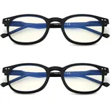 Eyekepper 2er-Pack Anti-Blaulicht-Lesebrille für Damen Herren Vintage Lesehilfe Retro Schwarz +1,00