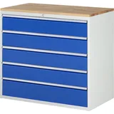 RAU Schubladenschrank Serie 7000, HxBxT 1.035 x 1.145 x 650 mm, 5 x 90%-Auszug-Schubladen 4 x 180, 1 x 210 mm, Arbeitsplatte Buche