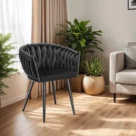 Tectake Esszimmerstuhl Astano Samt schwarz 2er Set