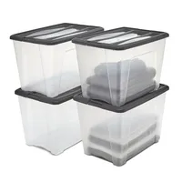 Iris Ohyama Aufbewahrungsboxen mit Deckel, 60L, 4er-Set, Schwarz, Sicherer