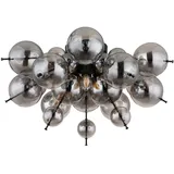 GLOBO Deckenleuchte, Wohnzimmerlampe Glaskugel rauchfarben schwarz, Metall Glas, E14 Fassungen, DxH 55x28 cm