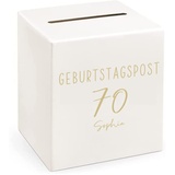 Geschenk-Kartenbox Briefbox 70. Geburtstag GEBURTSTAGSPOST 70 personalisierbar mit Namen in creme & gold - Sammelbox für Gutscheine Kuverts und Karten zum Geburtstag für Geldgeschenke Frau & Mann