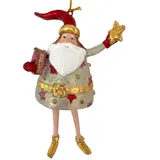 ecoSoul Weihnachtsmann, Gabenträger mit Geschenk Deko Hänger, Christbaumschmuck 13 cm (Silber-Gold rundlich mit Stern)