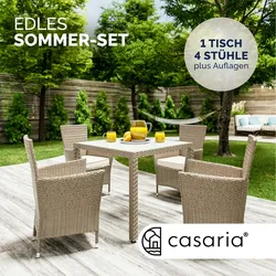 CASARIA® Gartenmöbel Set mit 90x90cm Esstisch Creme