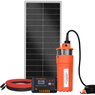 DCHOUSE Solar Tiefbrunnenpumpen,12V Solar WasserPumpe +100W Solar Panel Kit + 20A Laderegler, für Brunnen, Bewässerung, Füllwassertank - LIEFERUNG IN 2 PAKETEN