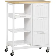 Homcom Küchenwagen Servierwagen mit 3 Schubladen, Küchenrollwagen mit 3 Ebenen, Aufbewahrungswagen mit Arbeitsplatte, für Küche, Weiß, 67 x 37 x 85 cm