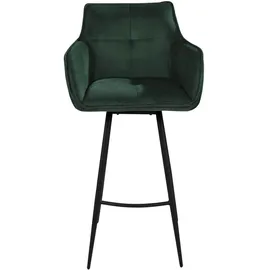 Home4You Barhocker 2er Set, Grün - H 106 cm - Samtbezug - Metallgestell - 360 Grad drehbar - 2er Set