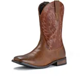 IUV Cowboy-Stiefel für Herren, strapazierfähig, klassisch, bestickt, quadratische Zehenpartie, traditionelle Stiefel, kastanienbraun, 43 EU - 43 EU