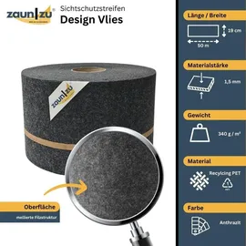 zaunzu® Sichtschutzstreifen 50 m Anthrazit Vlies