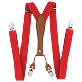 axy Hosenträger Herren Hosenträger 4 Stabile Clips X-Form 2,5cm Breit verstellbar und elastisch 120cm Lang rot