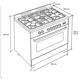 Gurari GCH E 911 Cr Gas Elektro Standherd 90 cm +GCH F 461 BG 9 Dunstabzugshaube 90 cm - Creme