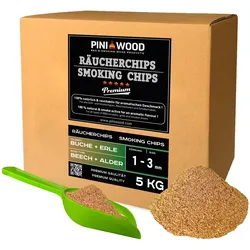 PINI 5 kg Räucherchips Buche und Erle gemischt 1-3 mm Smoking Chips Räucherspäne