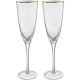 Butlers GOLDEN TWENTIES 2x Sektgläser mit Goldrand und Rillen 250ml Gläser 2 ct