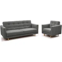 MOEBLO Polstergarnitur SCARLETT 3+1, (Klappsofa Bettfunktion Couch Wohnzimmer, Polstergarnituren Sofa mit Sessel Schlafsofa Kippsofa), mit Schlaffunktion und Bettkasten grau
