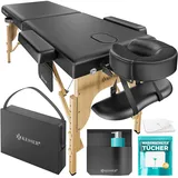 KESSER® Mobile Massageliege mit Holzfüßen klappbar & höhenverstellbar 2 Zonen Massagebett Massagetisch Kosmetikliege Breite Therapieliege Kopfstütze & Armlehnen inkl. Tragetasche & 10x Tücher