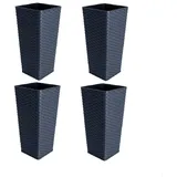 KMND Blumentopf Groß Blumentopf Gross Innen Quadratisch Hoch mit Einsatz Rattan 16x16x30 cm PP Kunststoff Granit 4er Set 20798