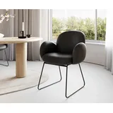 DELIFE Esszimmerstuhl Nube-Flex mit Armlehnen Echt-Leder Schwarz Kufengestell Schwarz Taschenfederkern, Esszimmerstühle