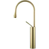 Warmer und kalter Waschbecken-Wasserhahn, moderner hoher Waschbecken-Wasserhahn – gebürstetes Gold