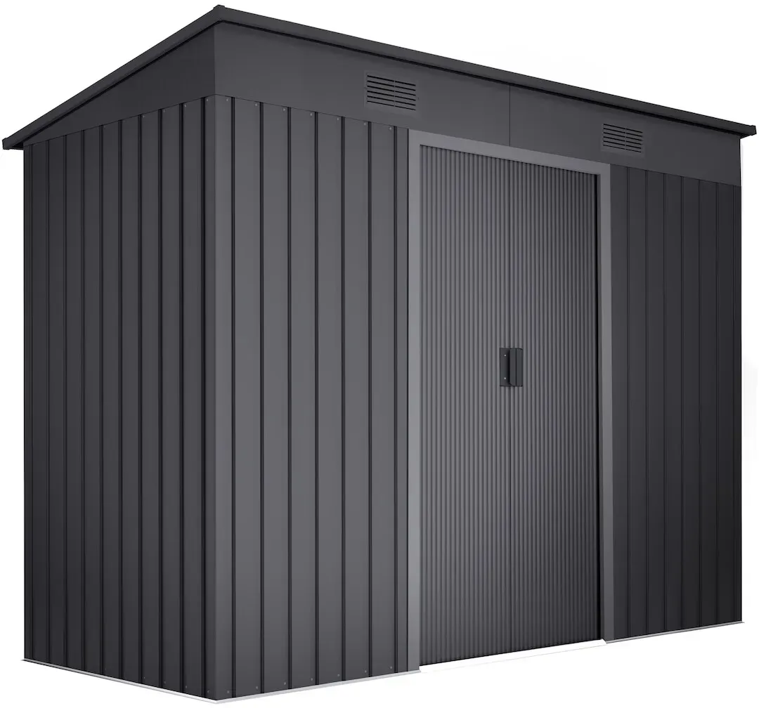 Wasabi - Gartenhaus Metall 3,14m2 Light Anthracite – 238x130x202cm - Doppelte Schiebetür - Lüftungsgitter – Flachdach - Geräteschuppen
