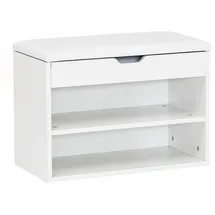 FineBuy Schuhbank 60 x 40 x 30 cm gepolstert geschlossen / weiß