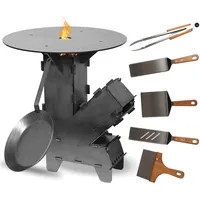 Czaja® Raketenofen Set mit 5 mm starker Feuerplatte, Eisen Bratpfanne und 5-tlg Grillbesteck | Rocket Stove aus 3 mm dickem Stahl, Hobo Kocher, Campingkocher Campinggrill Made in Germany