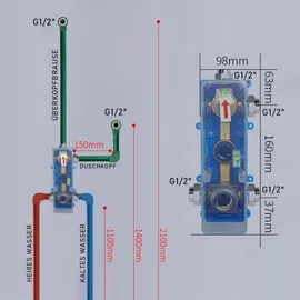 XIIW Unterputz Duscharmatur Set inkl.30X30cm Kopfbrause, 200mm Handbrause, Messingkörper, Regendusche Schwarz,