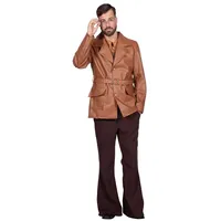 Karneval-Klamotten Kostüm 70er Jahre Herren Retro Jacke Herrenkostüm, 60er 70er Jahre Schlager Männerkostüm Kunstleder Mantel Karneval braun 48